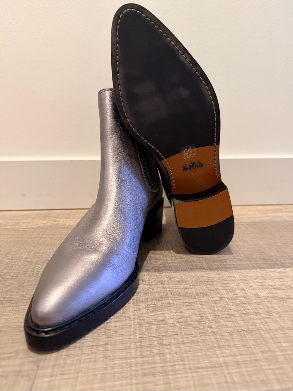 Coach Metallic Silver Pointed Chelsea Ankle Boots - Picture 5 of 7